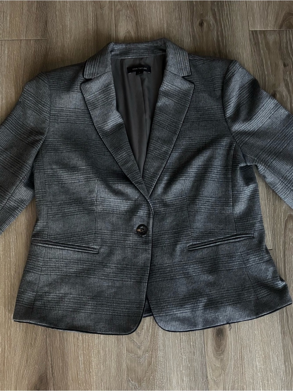Ann Taylor Gray Plaid Single-Button Blazer